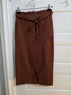 Brown Tie-Waist Wrap Midi Skirt - Women
